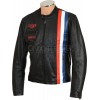 Steve McQueen Heuer Grand Prix Triple Stripe Black Full Leather Biker Jacket